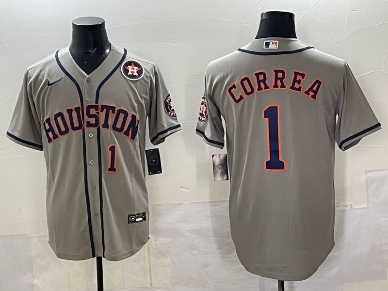 Men 2025 Houston Astros #1 Correa Grey Nike MLB Jersey 820->houston astros->MLB Jersey